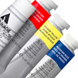 Professional Watercolor paints: Winsor Red, Winsor Yellow, and Prussian Blue.