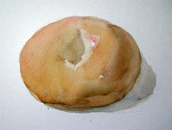 How to paint a bagel in watercolor step by step.