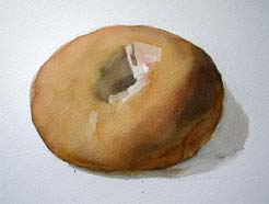 How to paint a bagel in watercolor step by step.