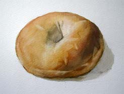 How to paint a bagel in watercolor step by step.