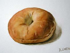 How to paint a bagel in watercolor step by step.